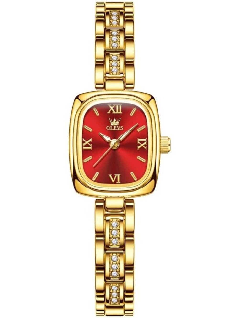Women's Gold band /Red dial Diamond Fashion Elegant Chronograph Wrist Watch